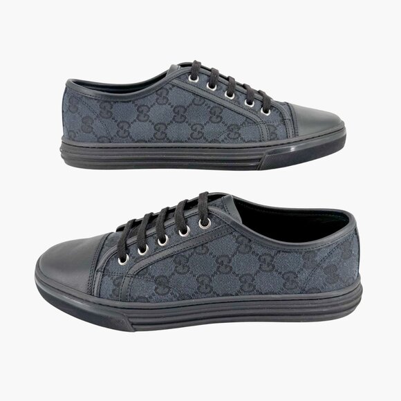 Gucci Low Top GG Sneakers Size 39 US 9 Black Monogram Logo Canvas Leather - Picture 8 of 14